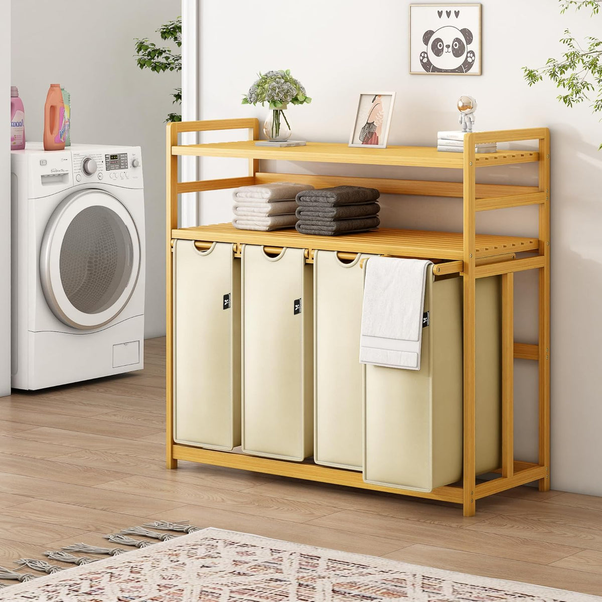 Bamboo Laundry Basket Shelf