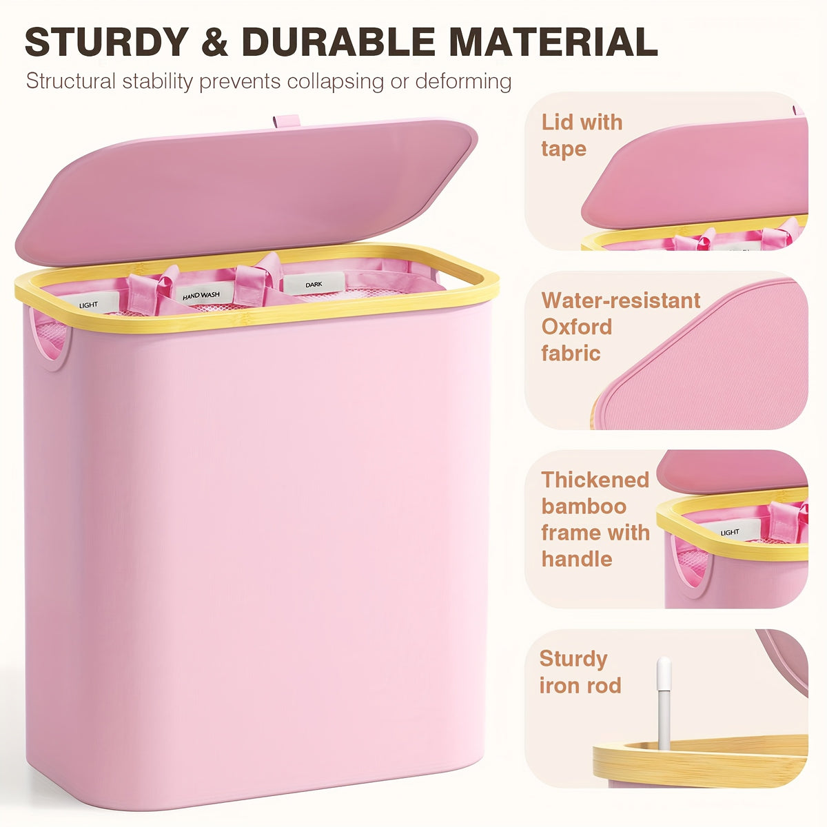 Pink 160L Dual-Handle Foldable Classified Laundry & Storage Basket