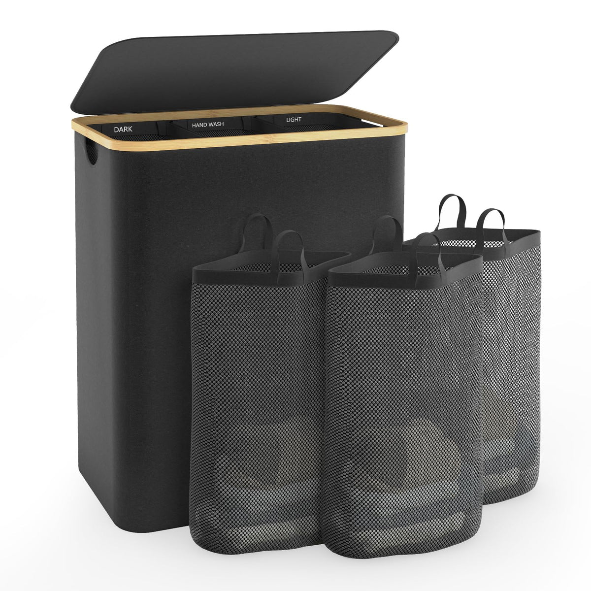 Black 145L Dual-Handle Foldable Classified Laundry & Storage Basket