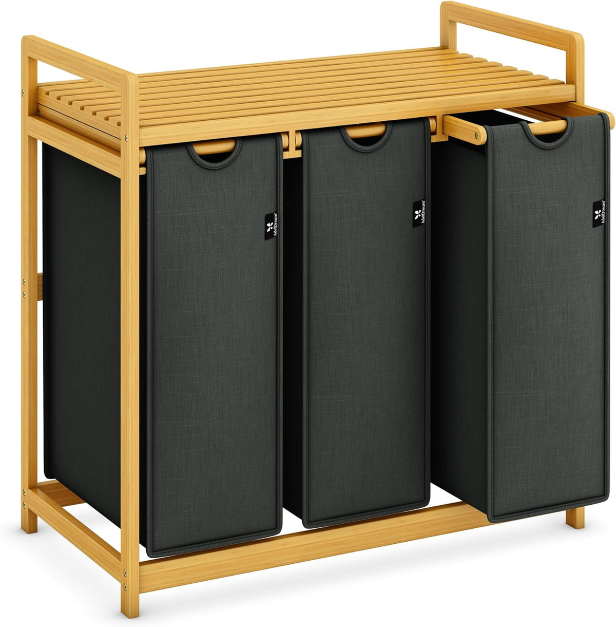 Grey Single-Tier Bamboo  Laundry Basket / Storage Hamper with 3 Drawers