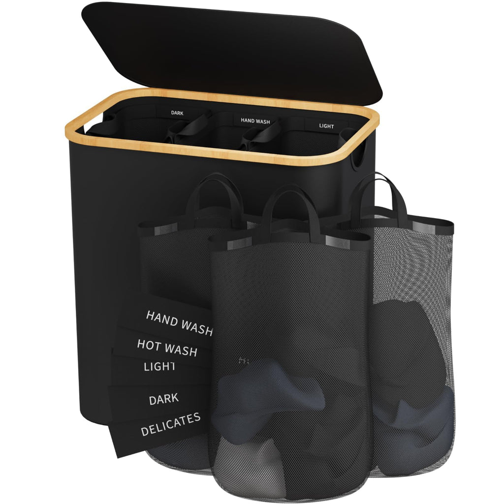 Black 145L Large CapacityFoldable Divided Laundry Hamper / Storage Basket
