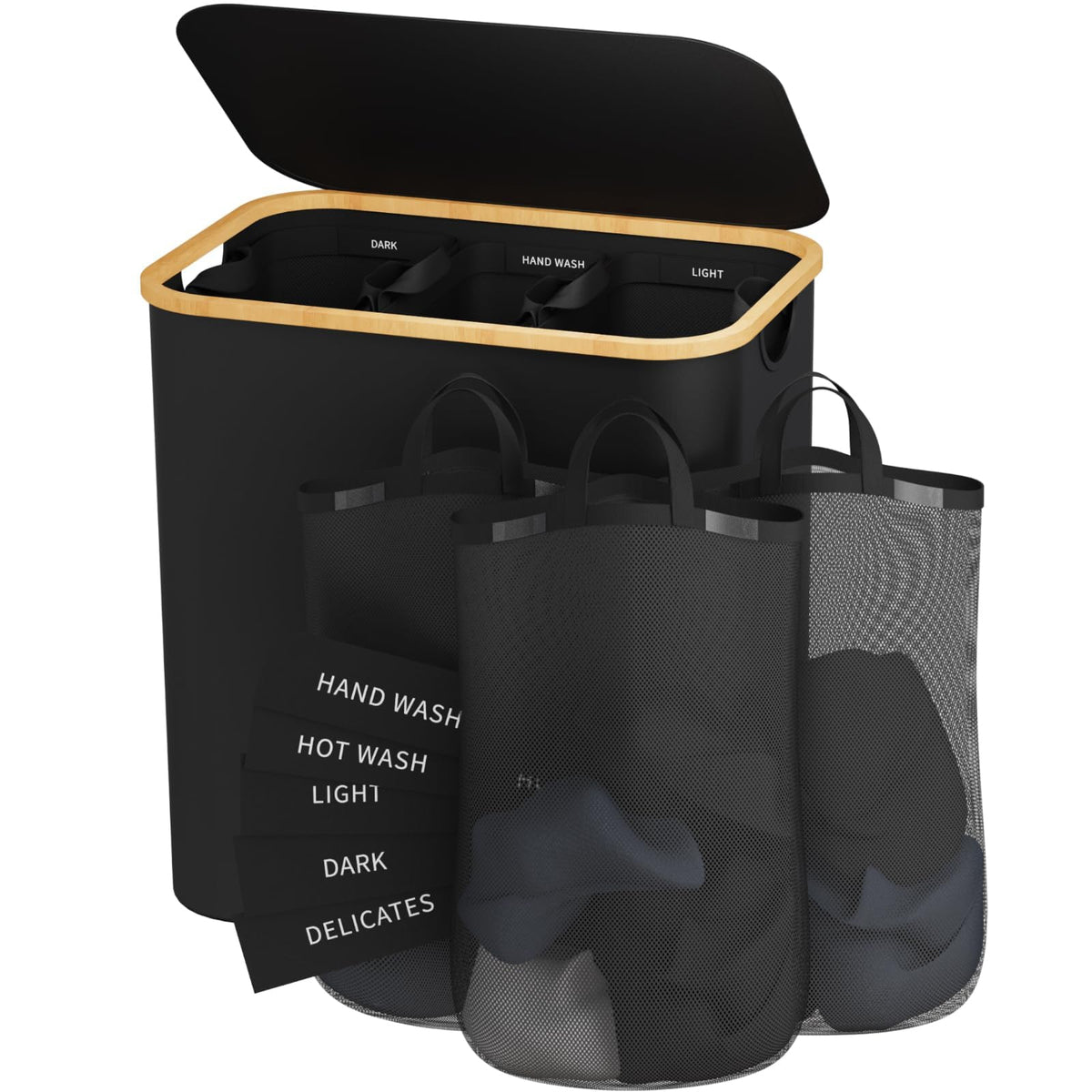 Black 145L Large CapacityFoldable Divided Laundry Hamper / Storage Basket