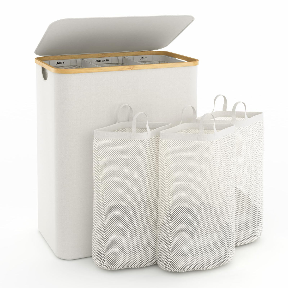 Beige 160L Dual-Handle Foldable Classified Laundry & Storage Basket