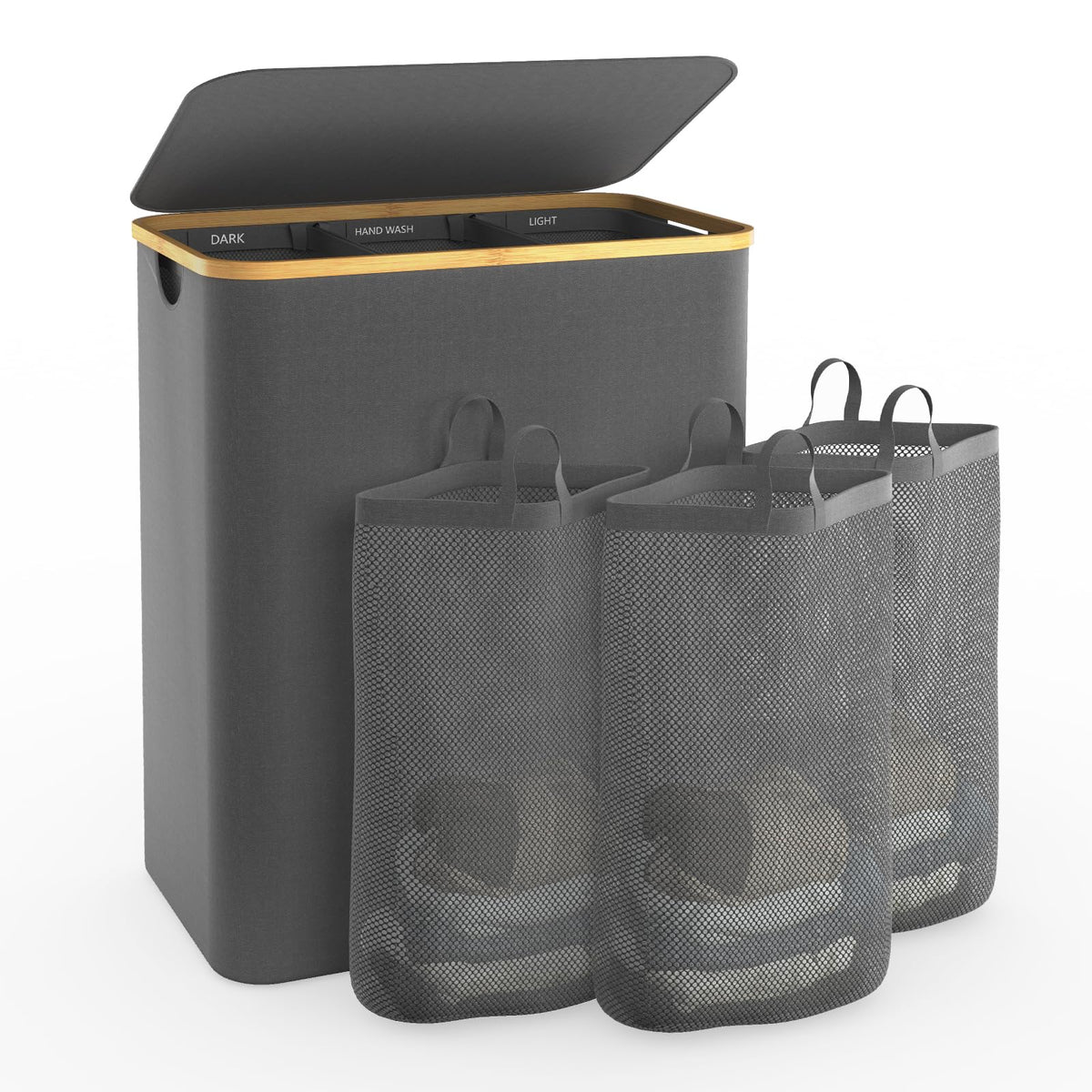 Dark gray 160L Dual-Handle Foldable Classified Laundry & Storage Basket