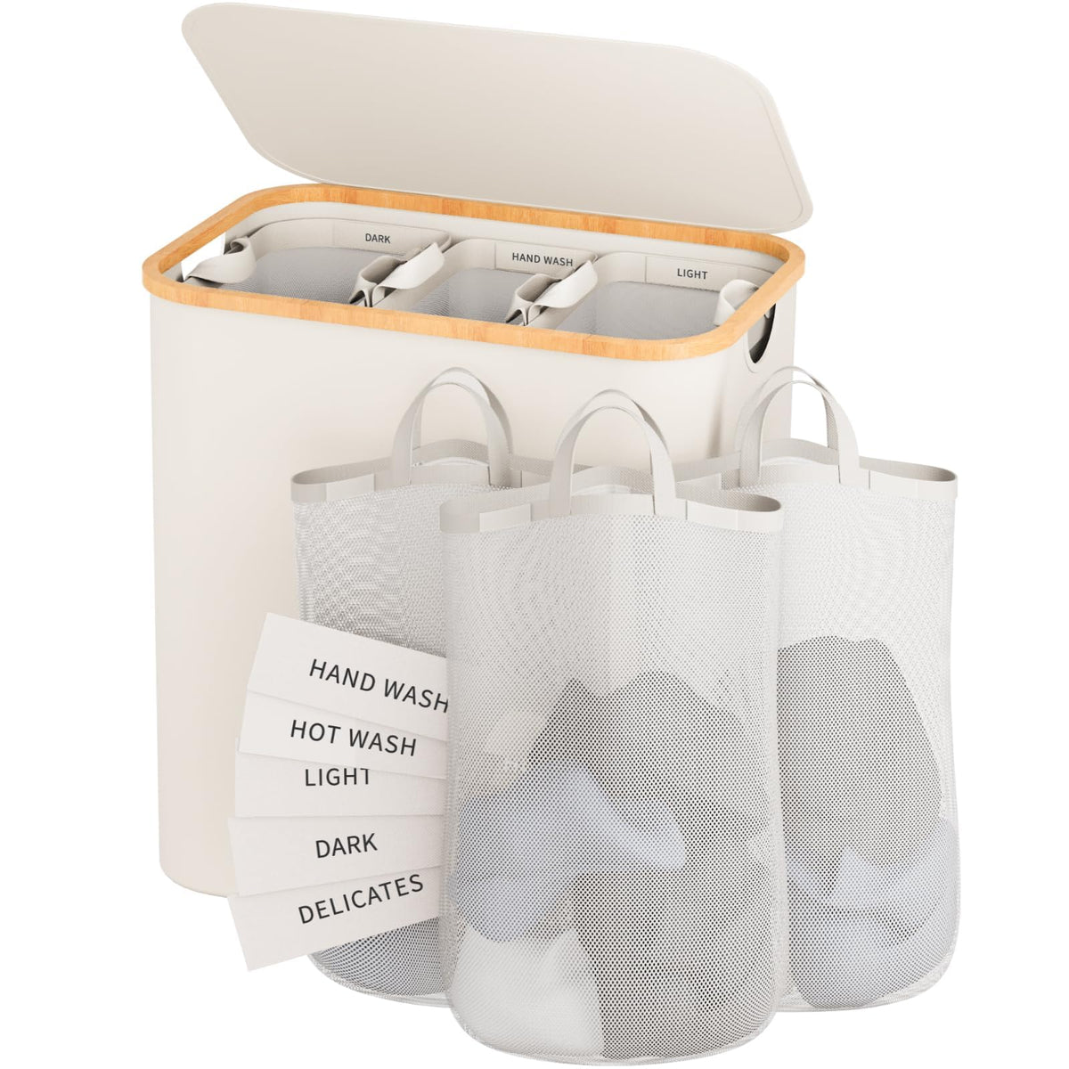 Beige 160L Large Capacity Foldable Classified Laundry & Storage Basket