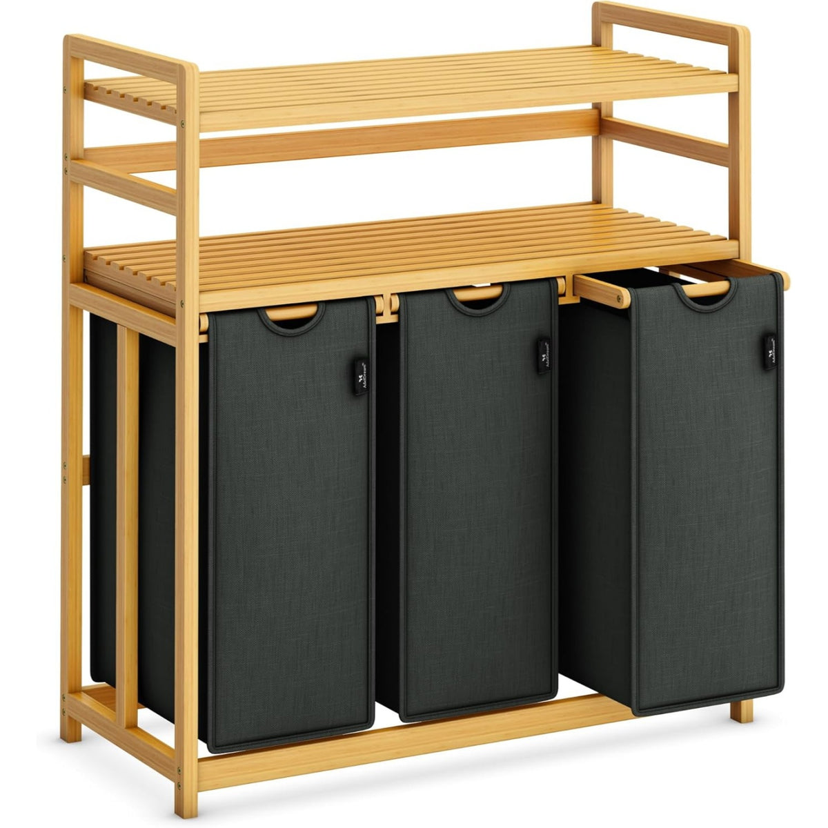GreyTwo-Tier Bamboo Laundry Hamper & Storage Basket with Three Drawers