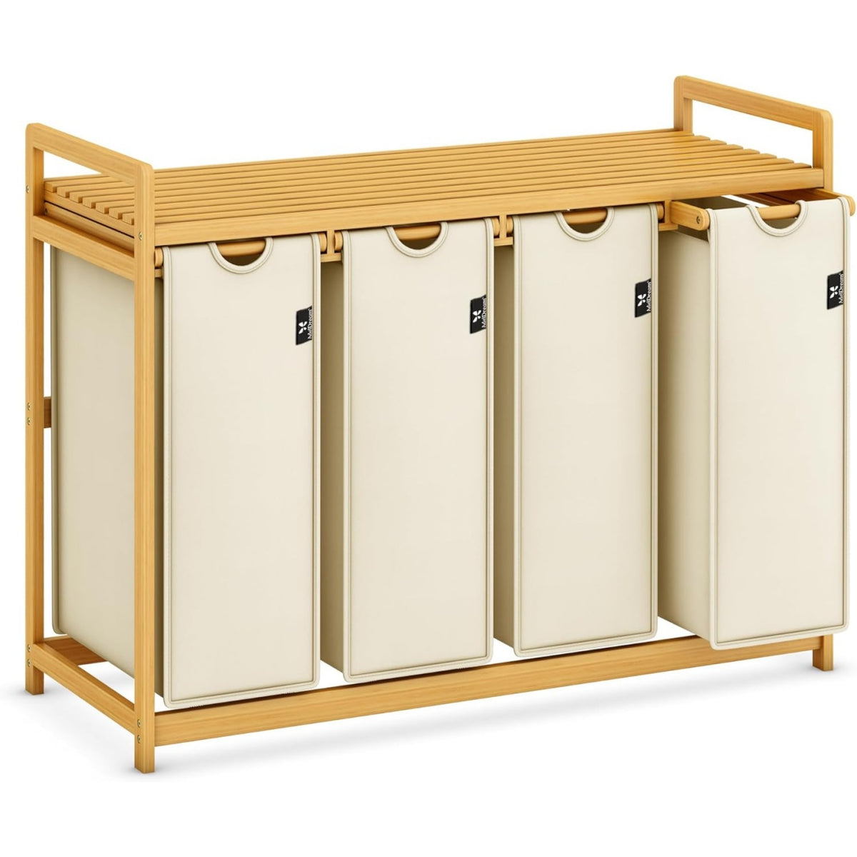 Beige Single-Tier 4-Drawer Bamboo Storage Unit, Laundry Hamper & Organizer