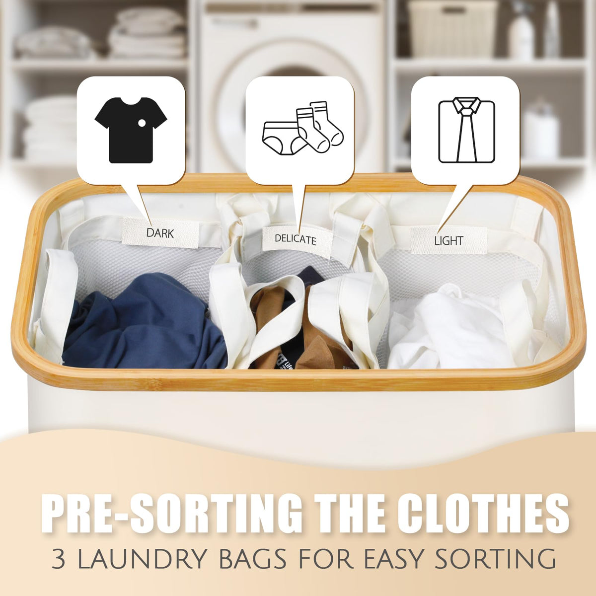 Beige 145L Dual-Handle Foldable Laundry Sorting Basket