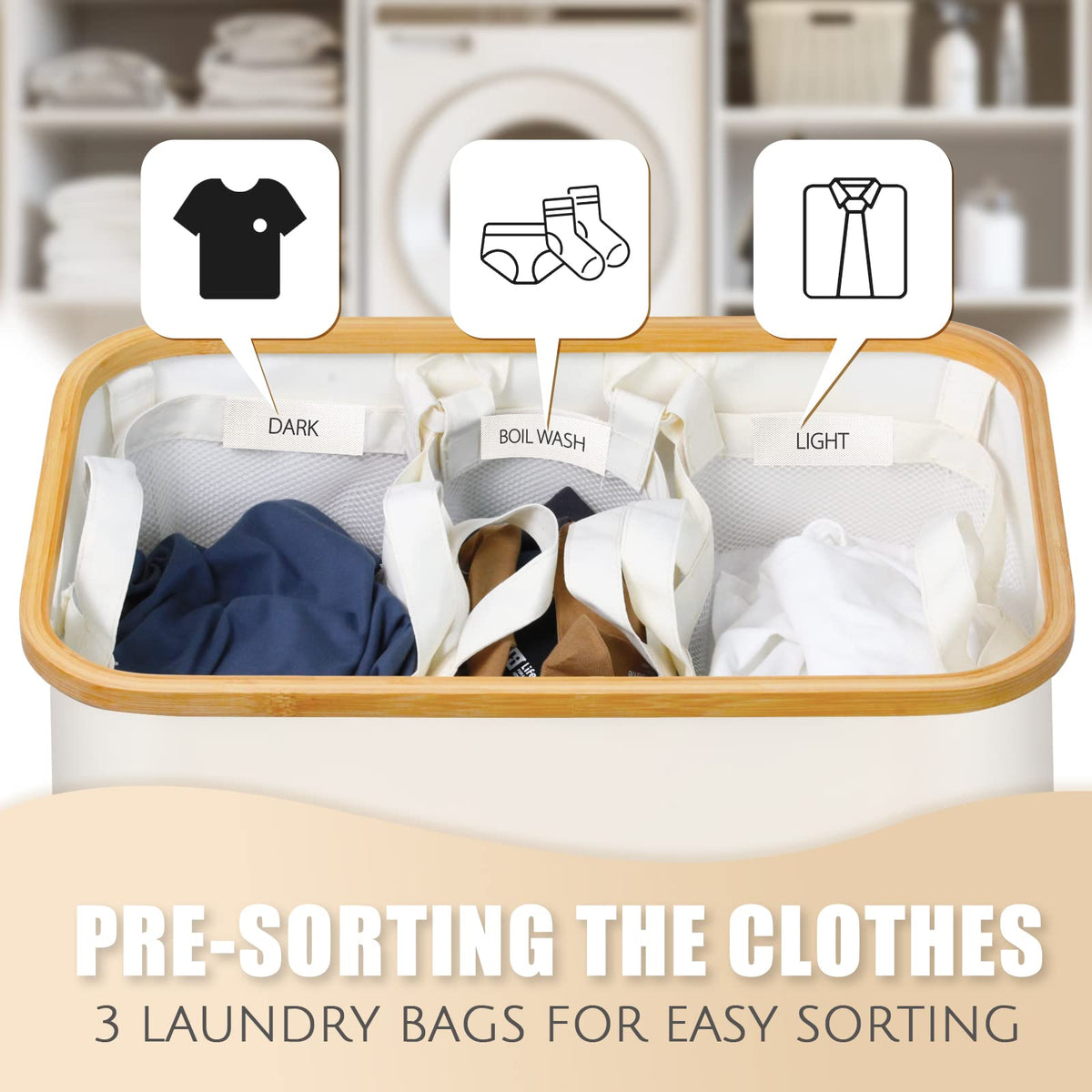 Beige 160L Dual-Handle Foldable Classified Laundry & Storage Basket