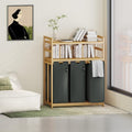 GreyTwo-Tier Bamboo Laundry Hamper & Storage Basket with Three Drawers
