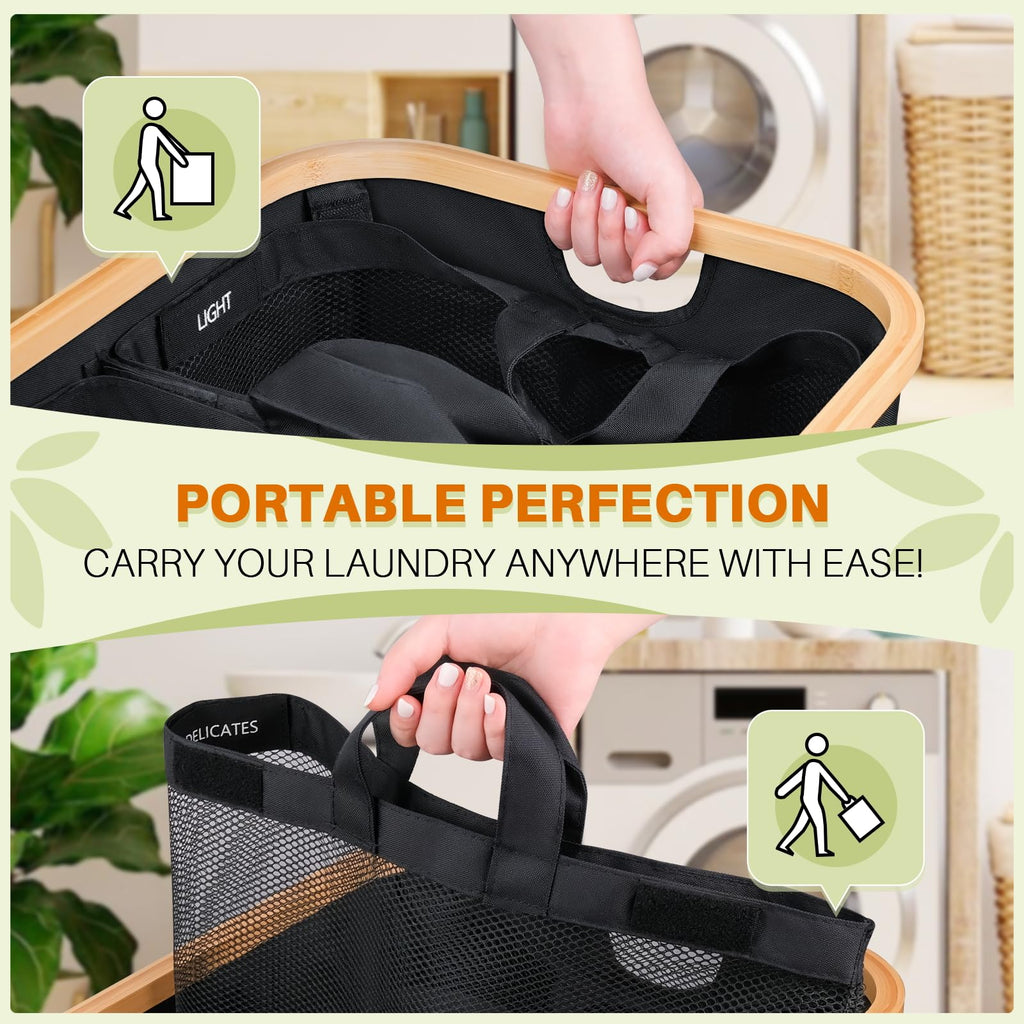 Black 145L Large CapacityFoldable Divided Laundry Hamper / Storage Basket