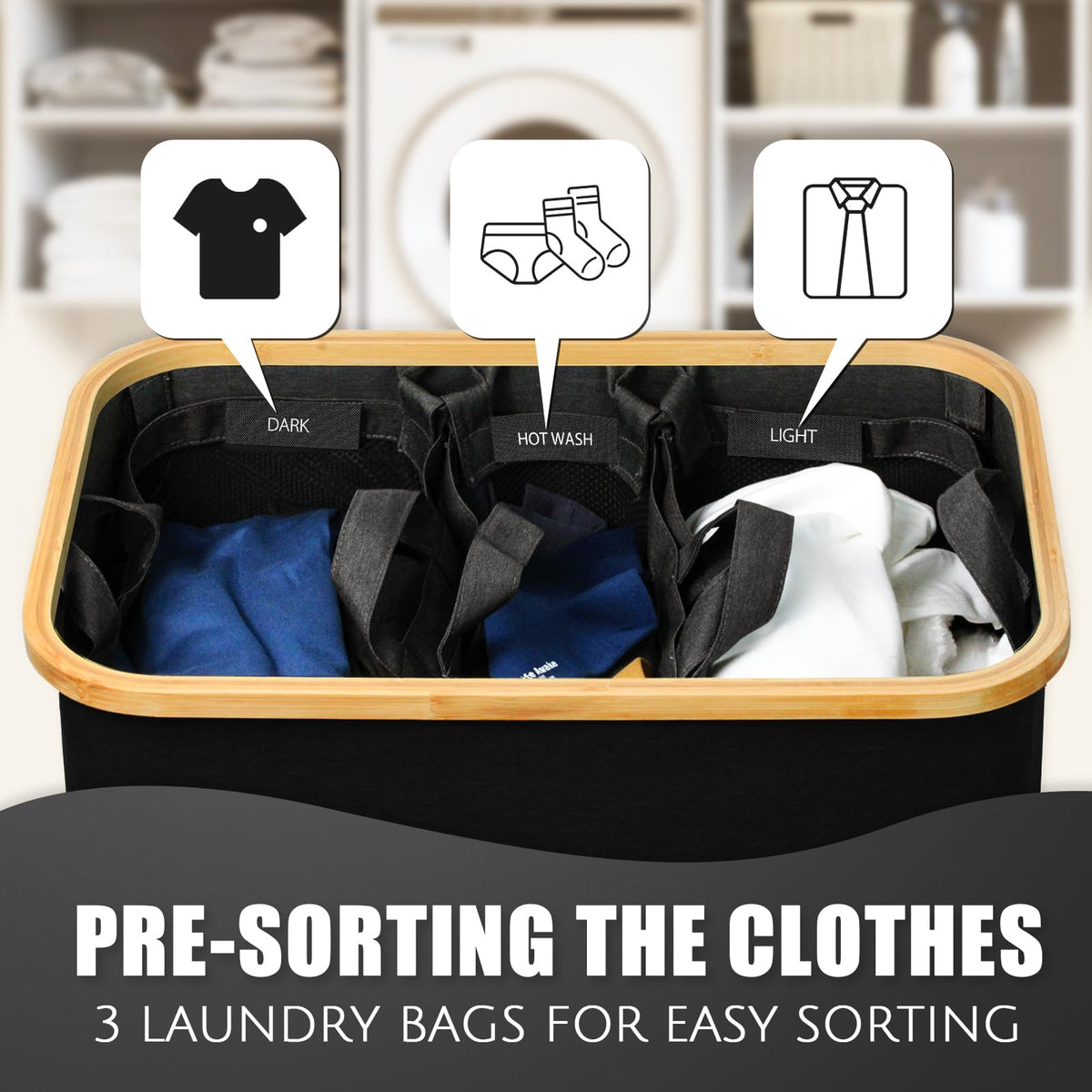 Black 145L Dual-Handle Foldable Classified Laundry & Storage Basket