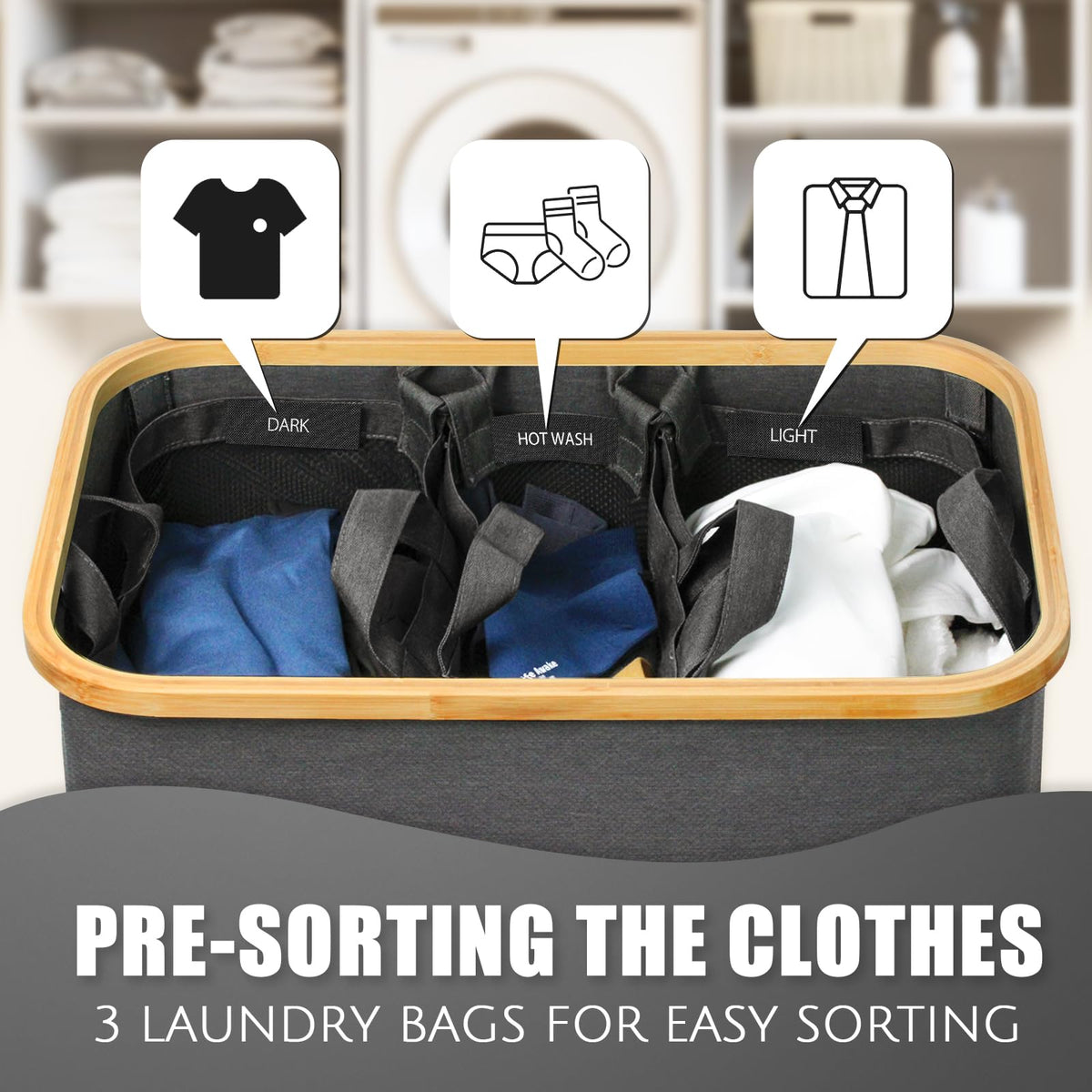 Dark gray 160L Dual-Handle Foldable Classified Laundry & Storage Basket