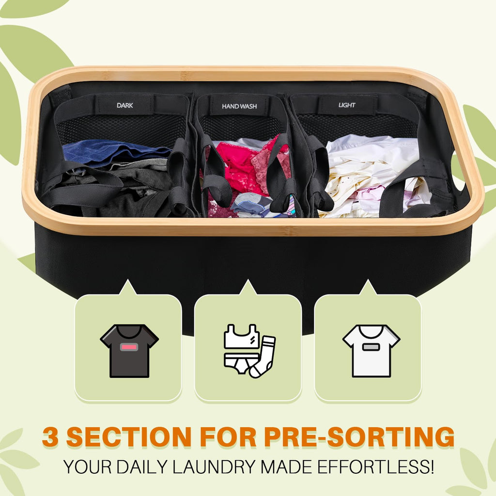 Black 145L Large CapacityFoldable Divided Laundry Hamper / Storage Basket