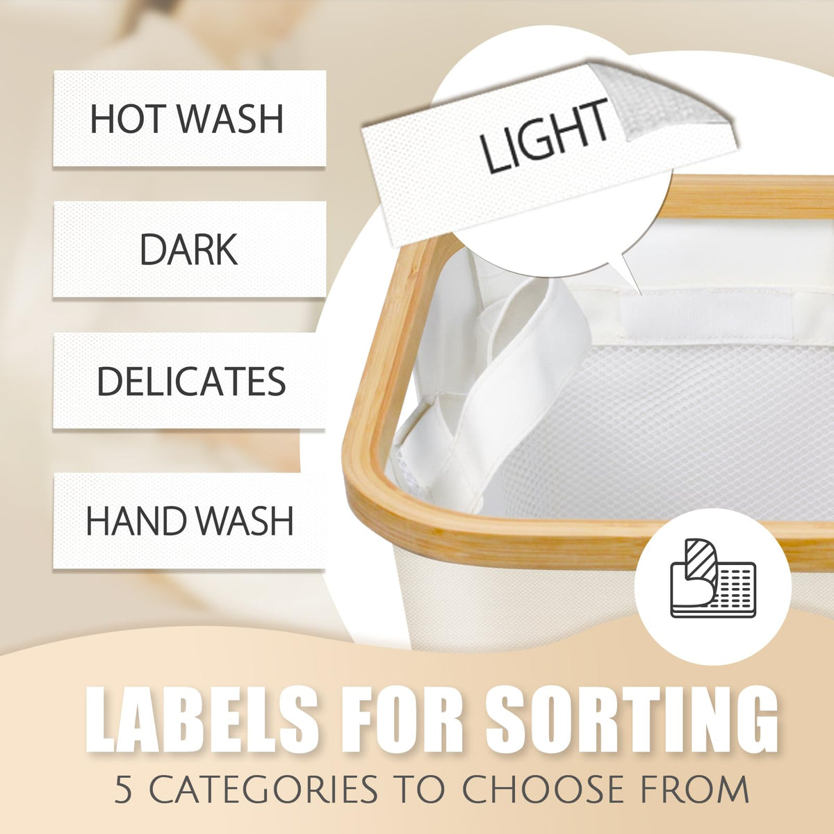 Beige 160L Dual-Handle Foldable Classified Laundry & Storage Basket
