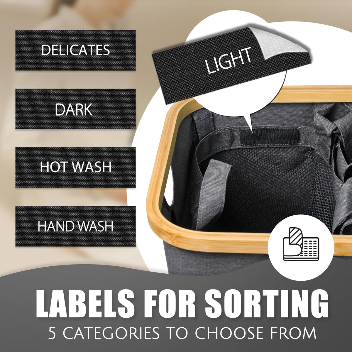 Dark gray 160L Dual-Handle Foldable Classified Laundry & Storage Basket