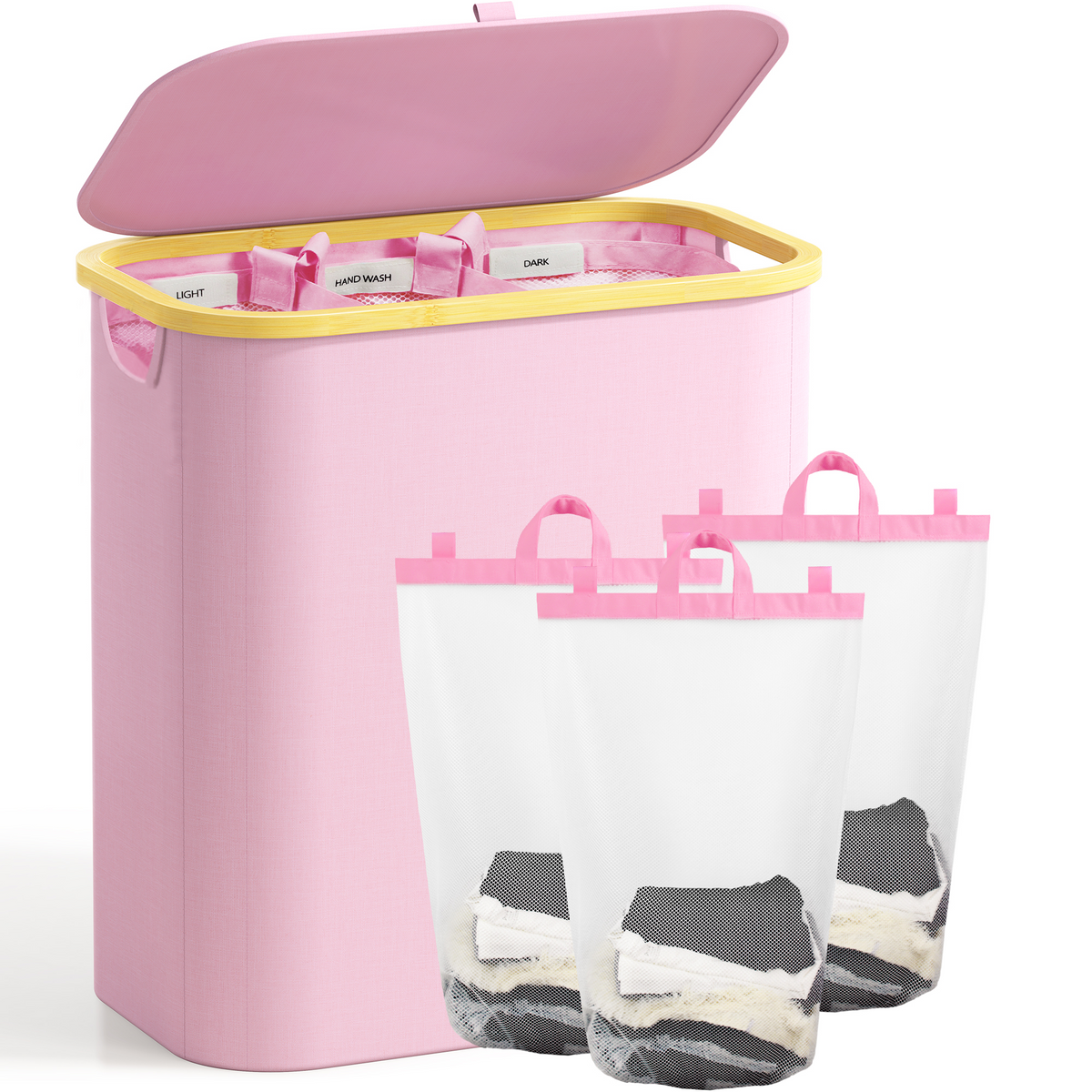 Pink 160L Dual-Handle Foldable Classified Laundry & Storage Basket