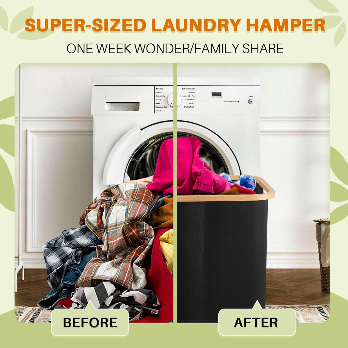 Black 145L Large CapacityFoldable Divided Laundry Hamper / Storage Basket