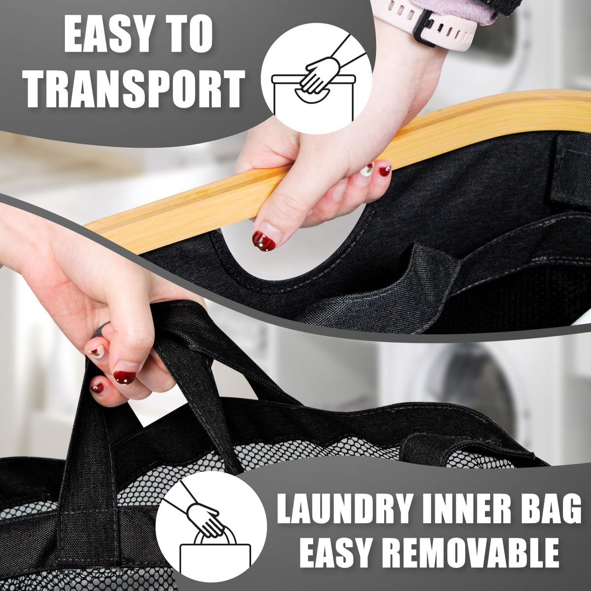 Black 145L Dual-Handle Foldable Classified Laundry & Storage Basket