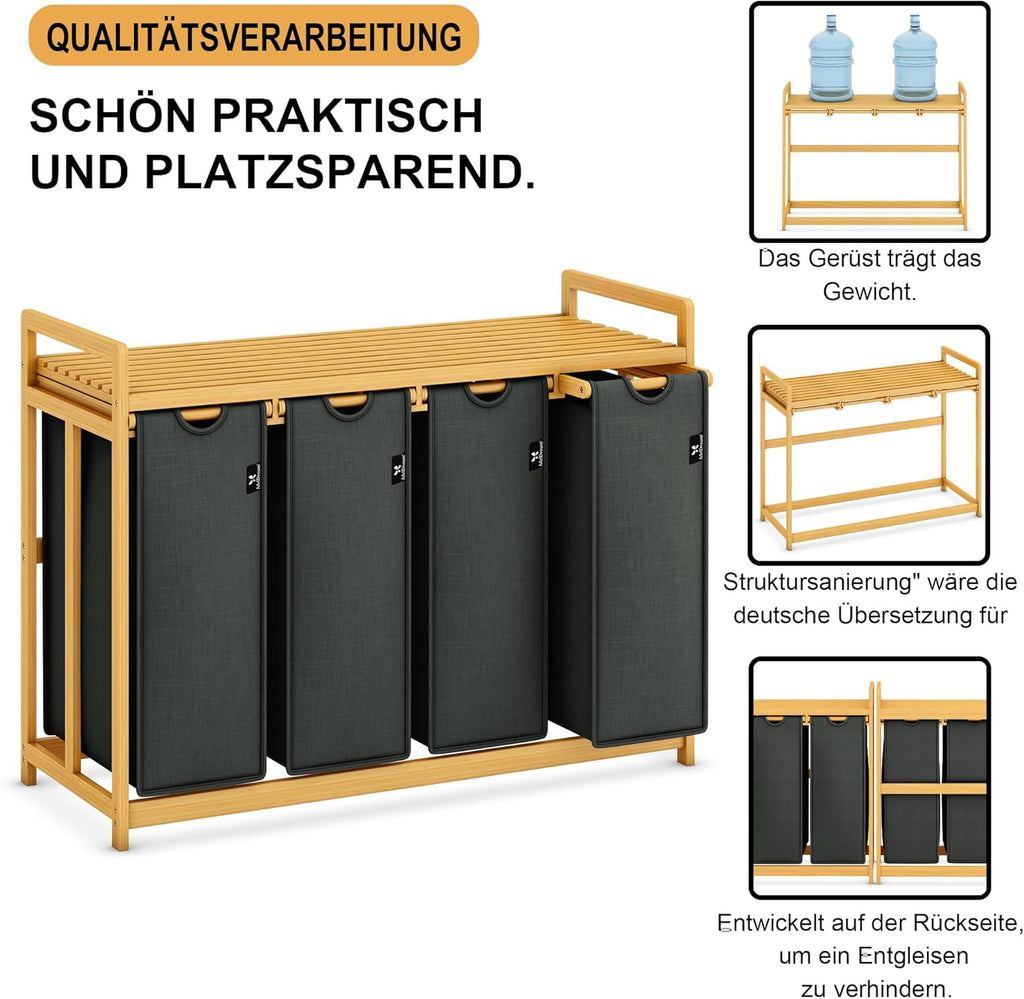 Single-Tier Grey Bamboo Laundry Basket & Storage Rack