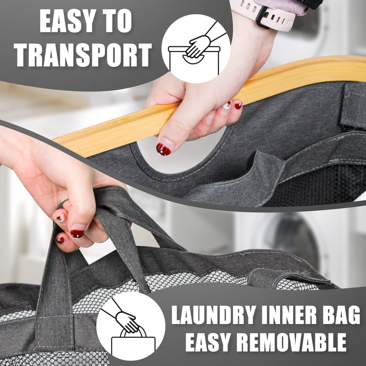 Dark gray 160L Dual-Handle Foldable Classified Laundry & Storage Basket