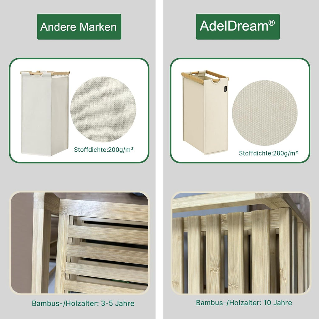 Beige Two-Tier Bamboo Laundry Hamper & Storage Basket with Three Drawers