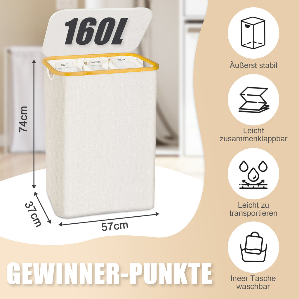 Beige 160L Dual-Handle Foldable Classified Laundry & Storage Basket