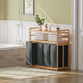 Grey Two-Tier Bamboo Storage Rack with Four Drawers and Laundry Baskets