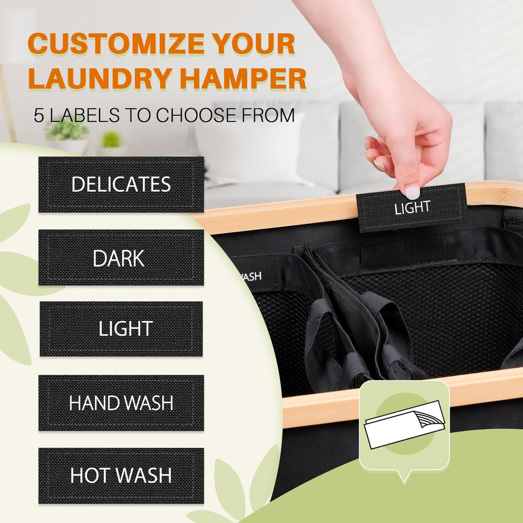 Black 145L Large CapacityFoldable Divided Laundry Hamper / Storage Basket