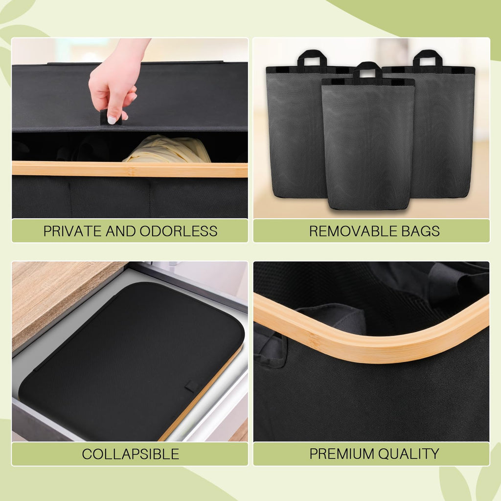 Black 145L Large CapacityFoldable Divided Laundry Hamper / Storage Basket