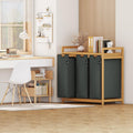 Grey Single-Tier Bamboo  Laundry Basket / Storage Hamper with 3 Drawers