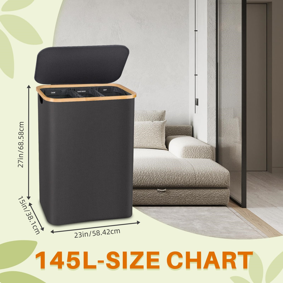 Dark Grey 145L Large Capacity Foldable Classified Laundry & Storage Basket