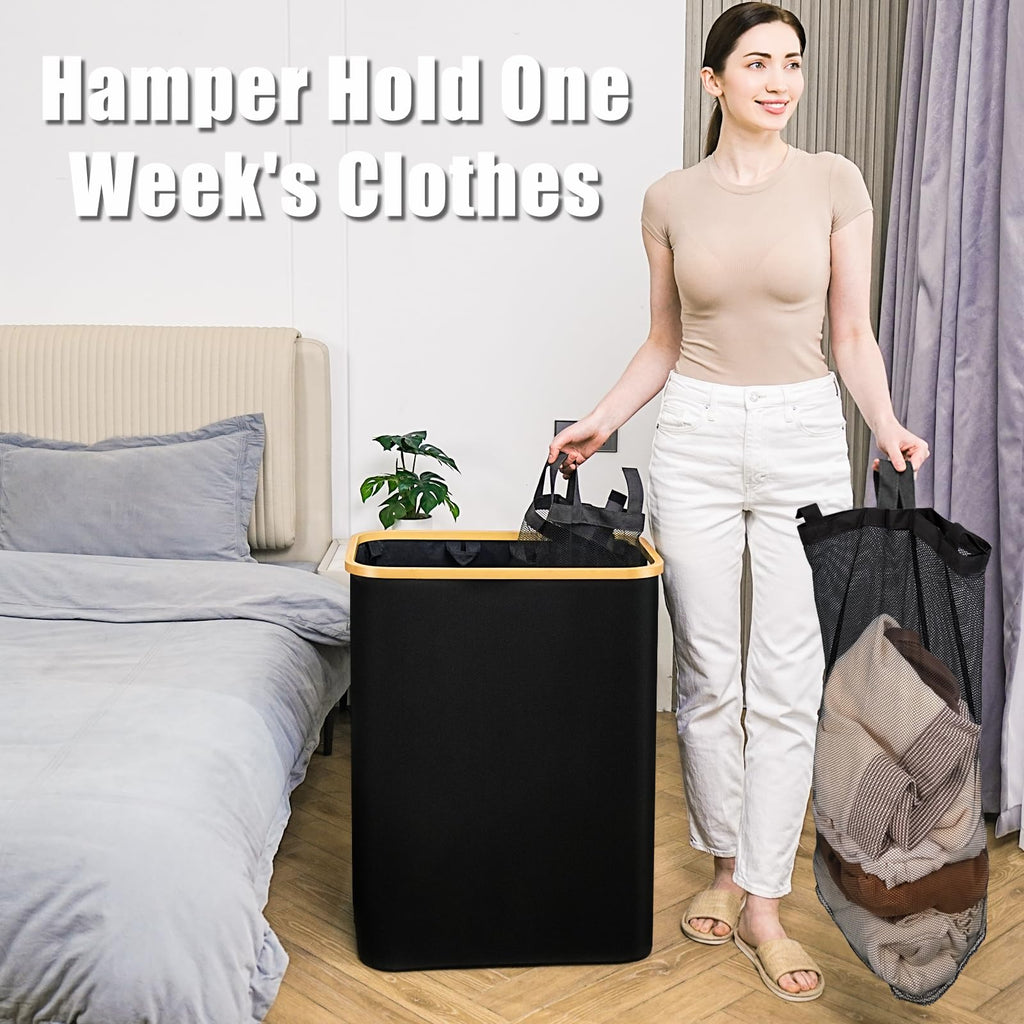 Black 160L Dual-Handle Foldable Classified Laundry & Storage Basket