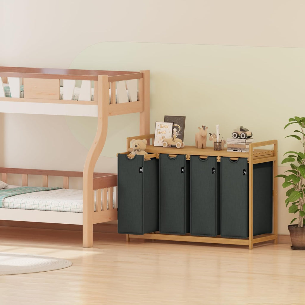Single-Tier Grey Bamboo Laundry Basket & Storage Rack