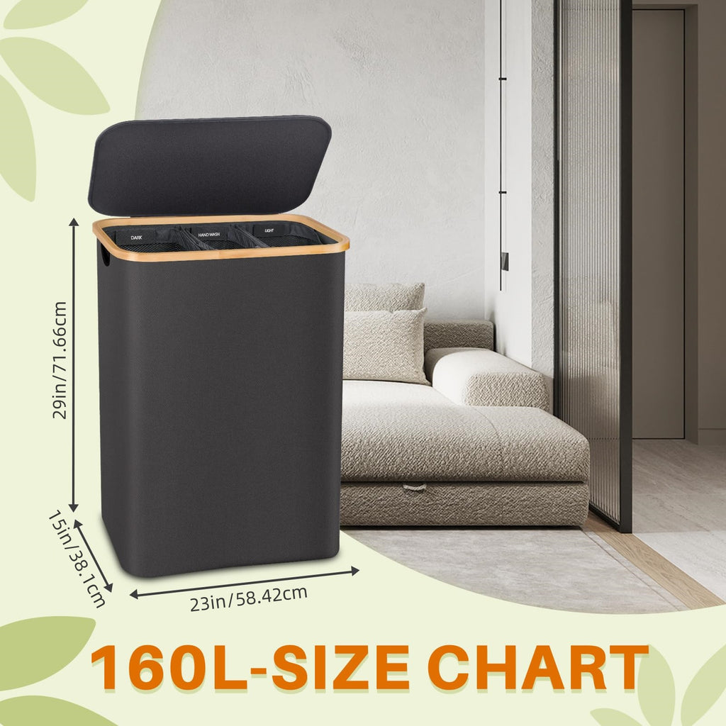 Dark Grey 160L Large Capacity Foldable Classified Laundry & Storage Basket