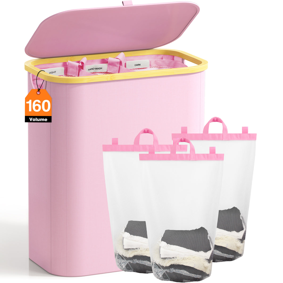 Pink 160L Dual-Handle Foldable Classified Laundry & Storage Basket