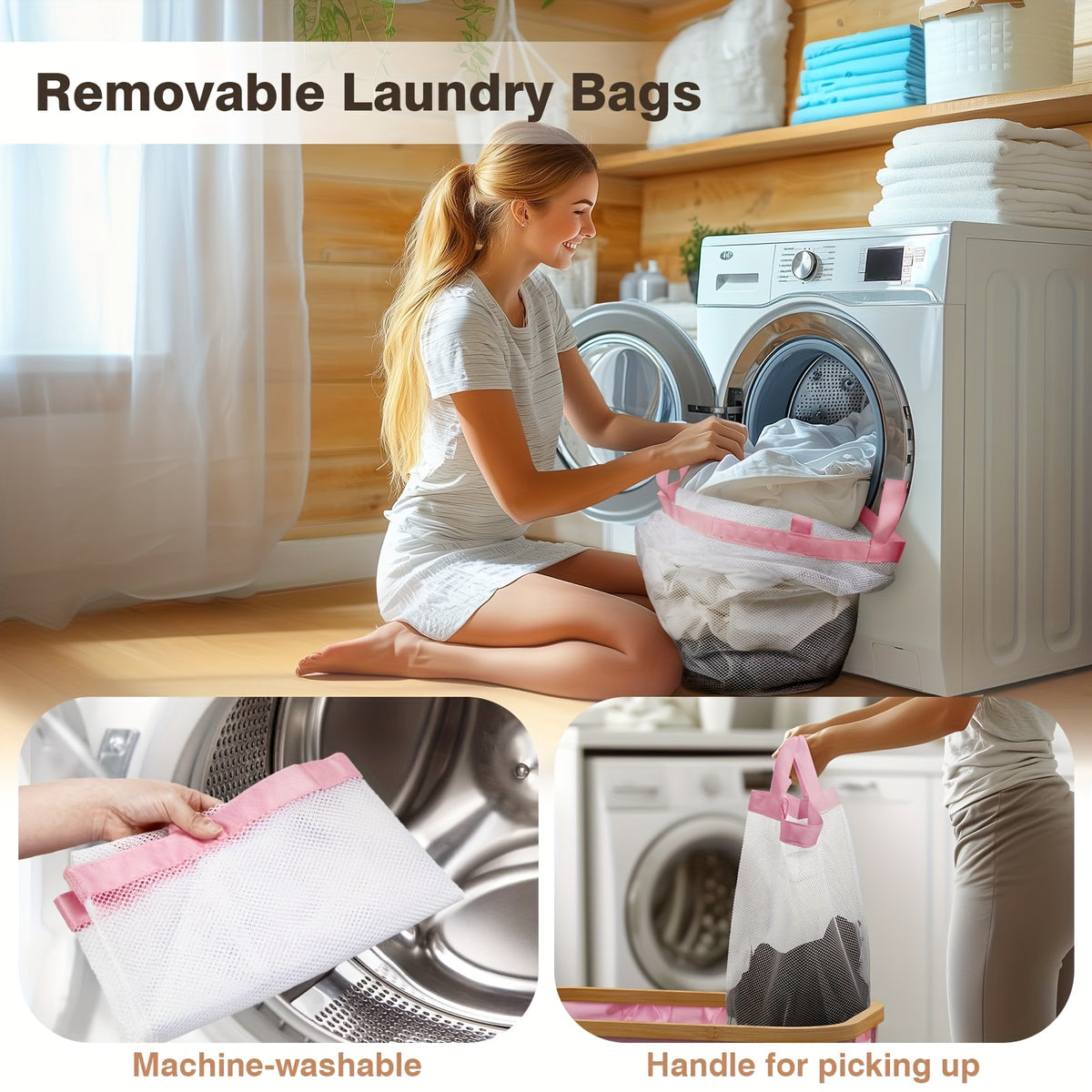 Pink 160L Dual-Handle Foldable Classified Laundry & Storage Basket
