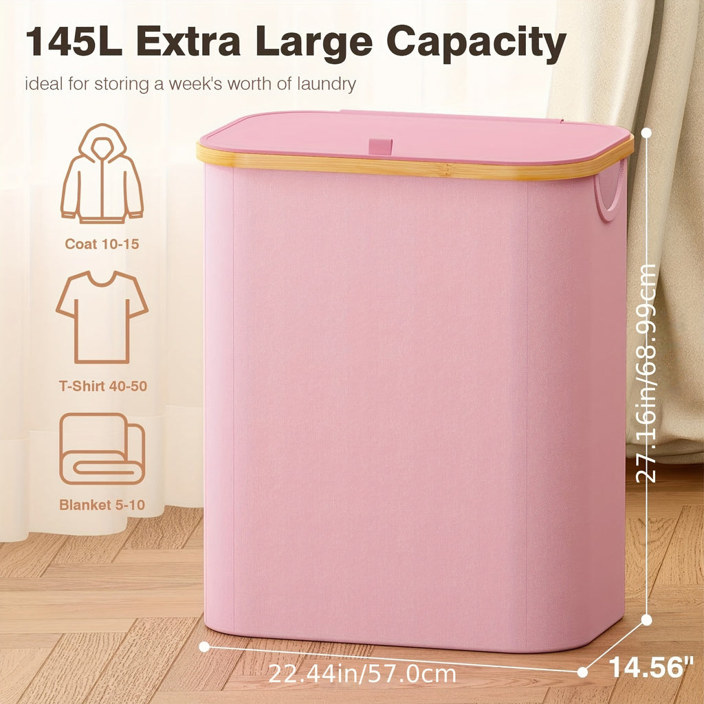 Pink 160L Dual-Handle Foldable Classified Laundry & Storage Basket