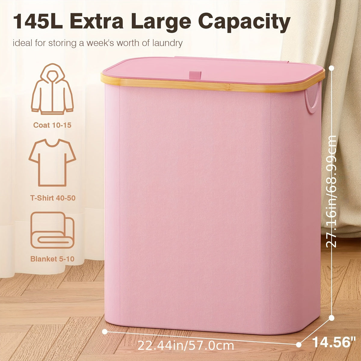 Pink 160L Dual-Handle Foldable Classified Laundry & Storage Basket
