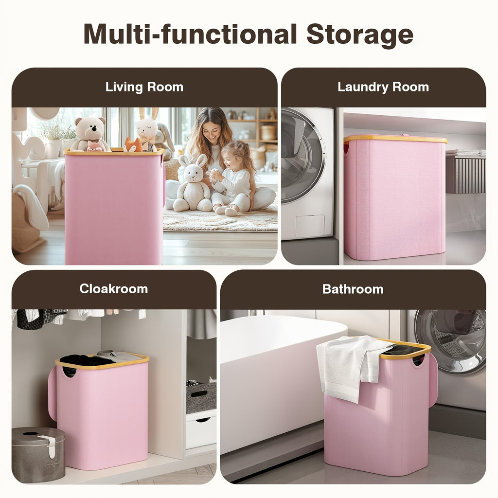Pink 160L Dual-Handle Foldable Classified Laundry & Storage Basket