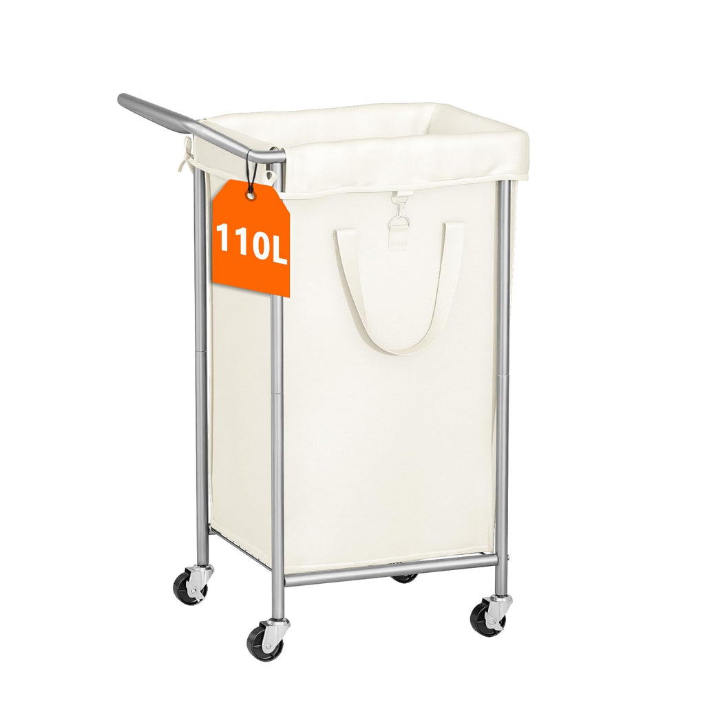 Beige 110L Large Capacity Wheeled Laundry Basket