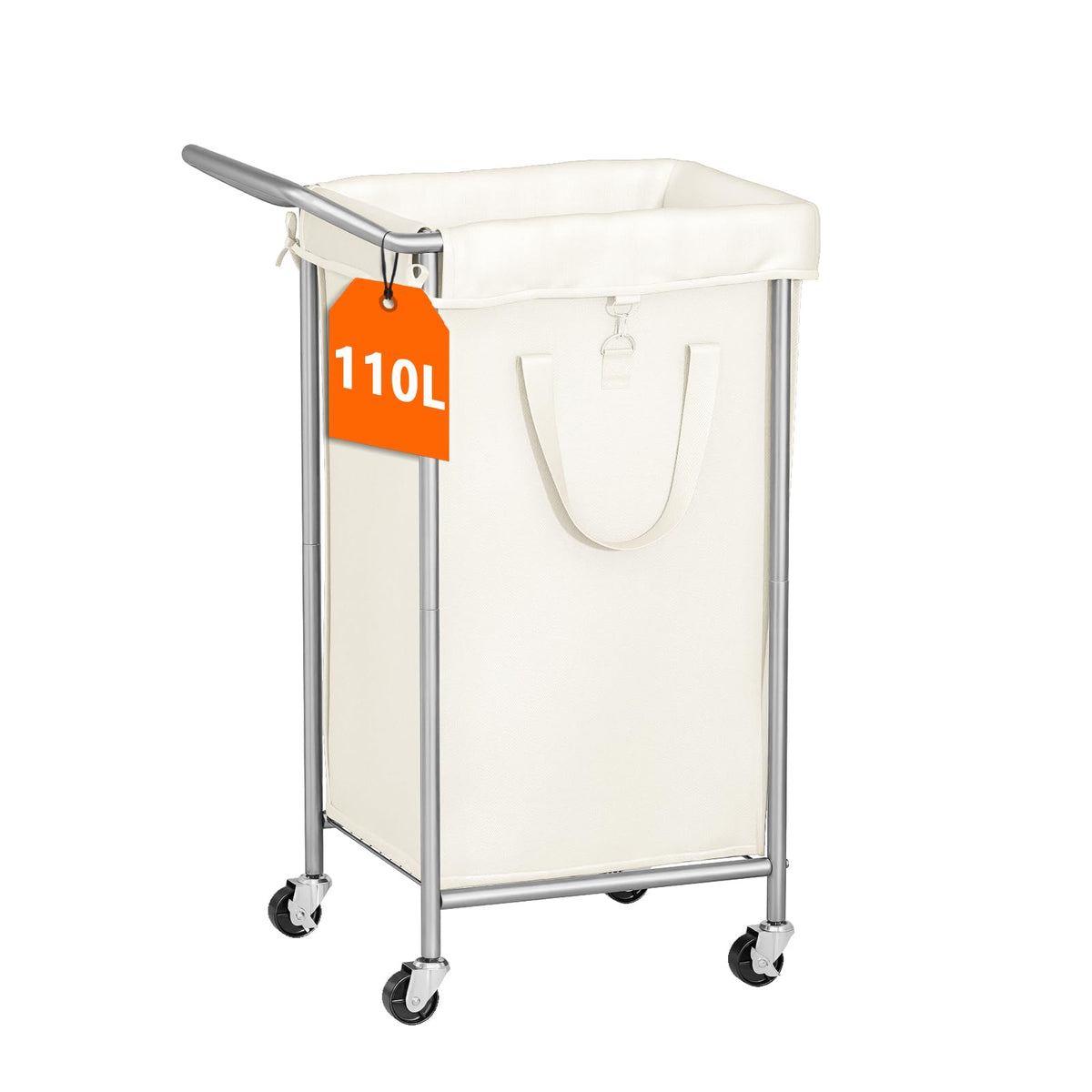 Beige 110L Large Capacity Wheeled Laundry Basket