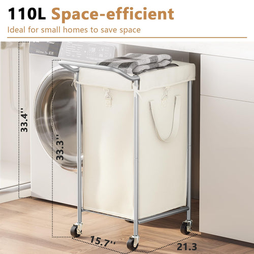 Beige 110L Large Capacity Wheeled Laundry Basket