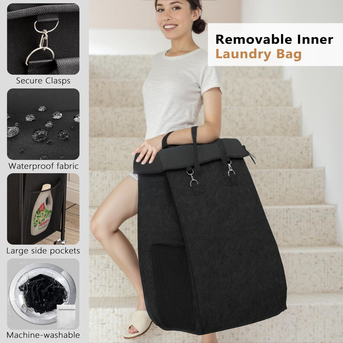 Black 150L Extra-Large Capacity Wheeled Laundry Basket