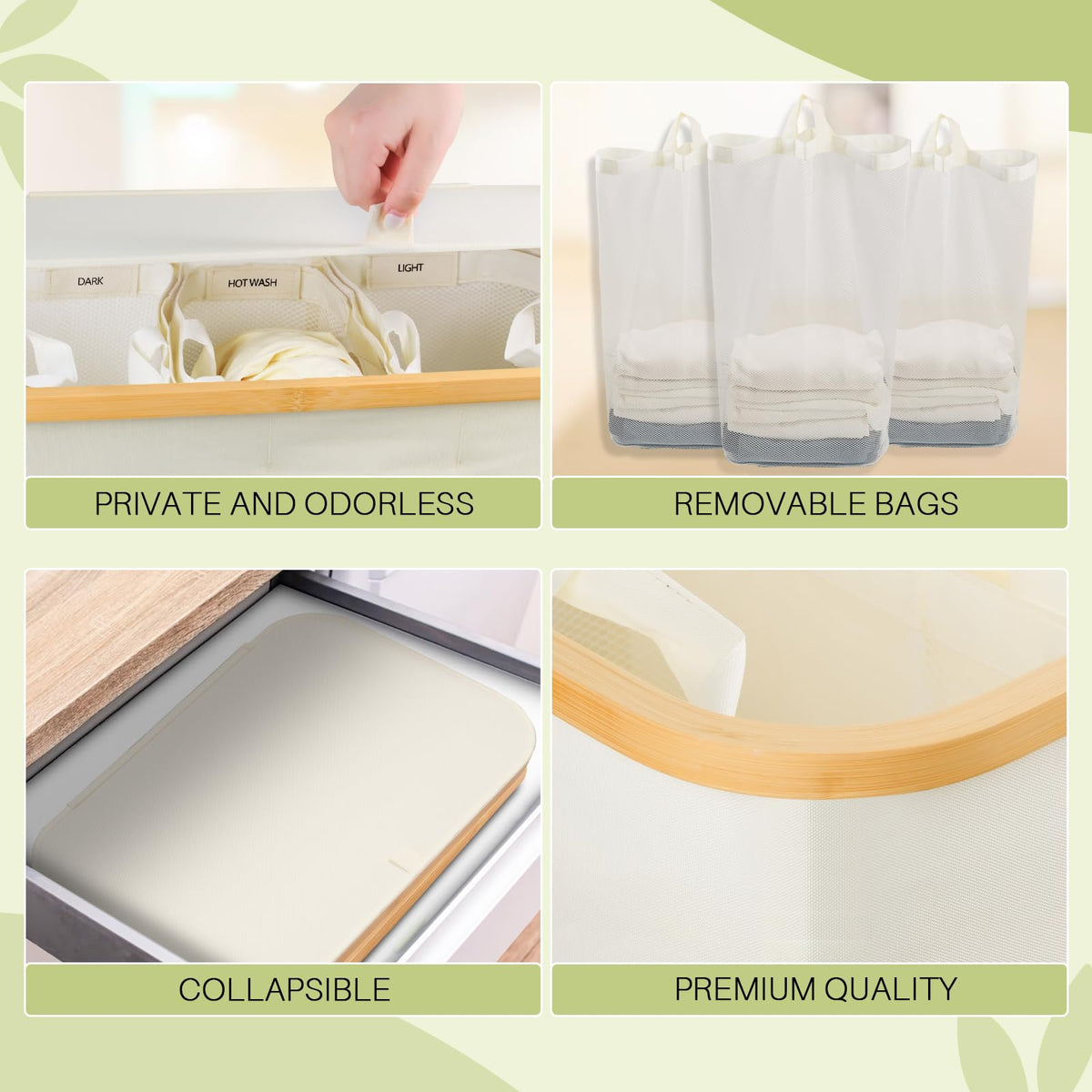 Beige 145L Large Capacity Foldable Classified Laundry & Storage Basket