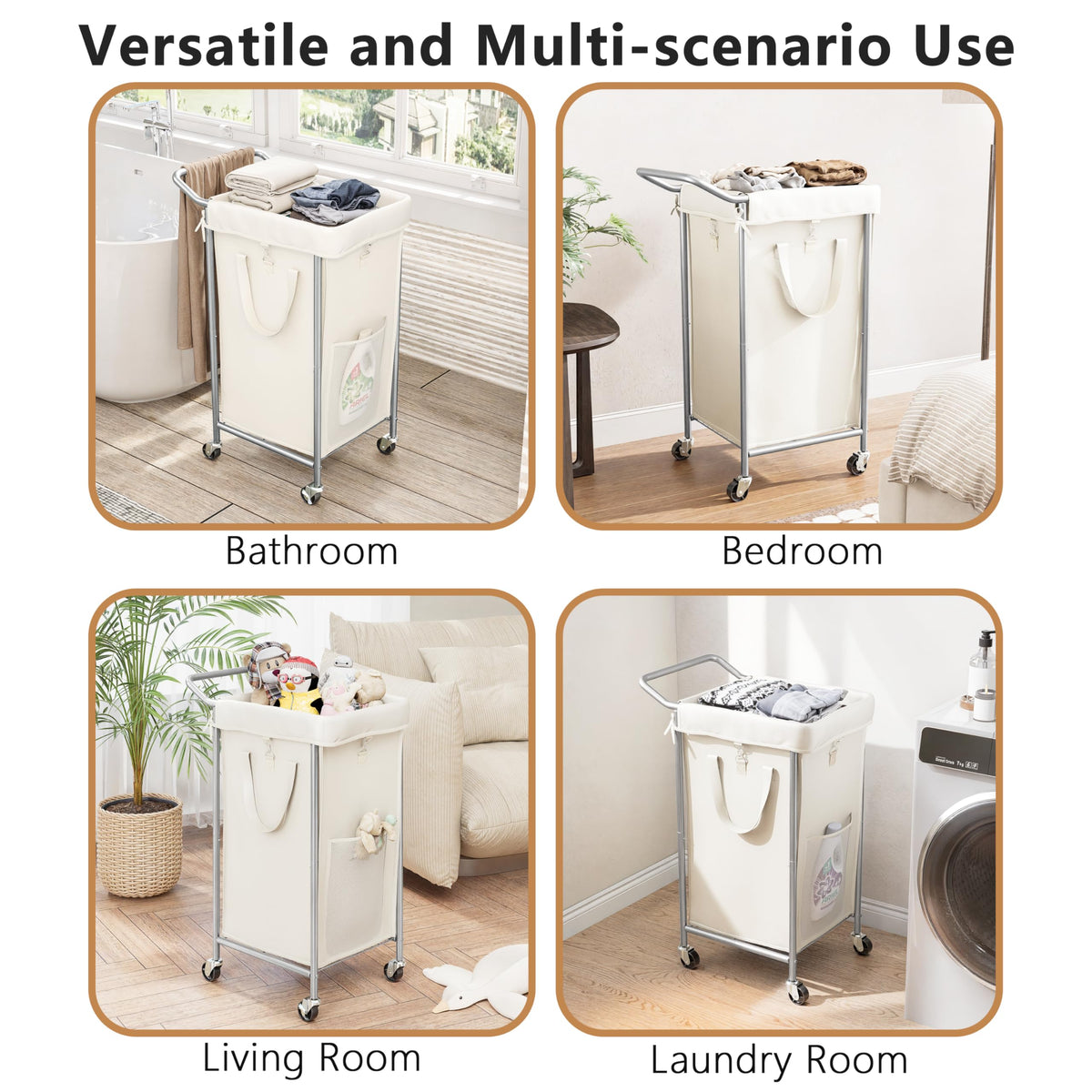 Beige 110L Large Capacity Wheeled Laundry Basket